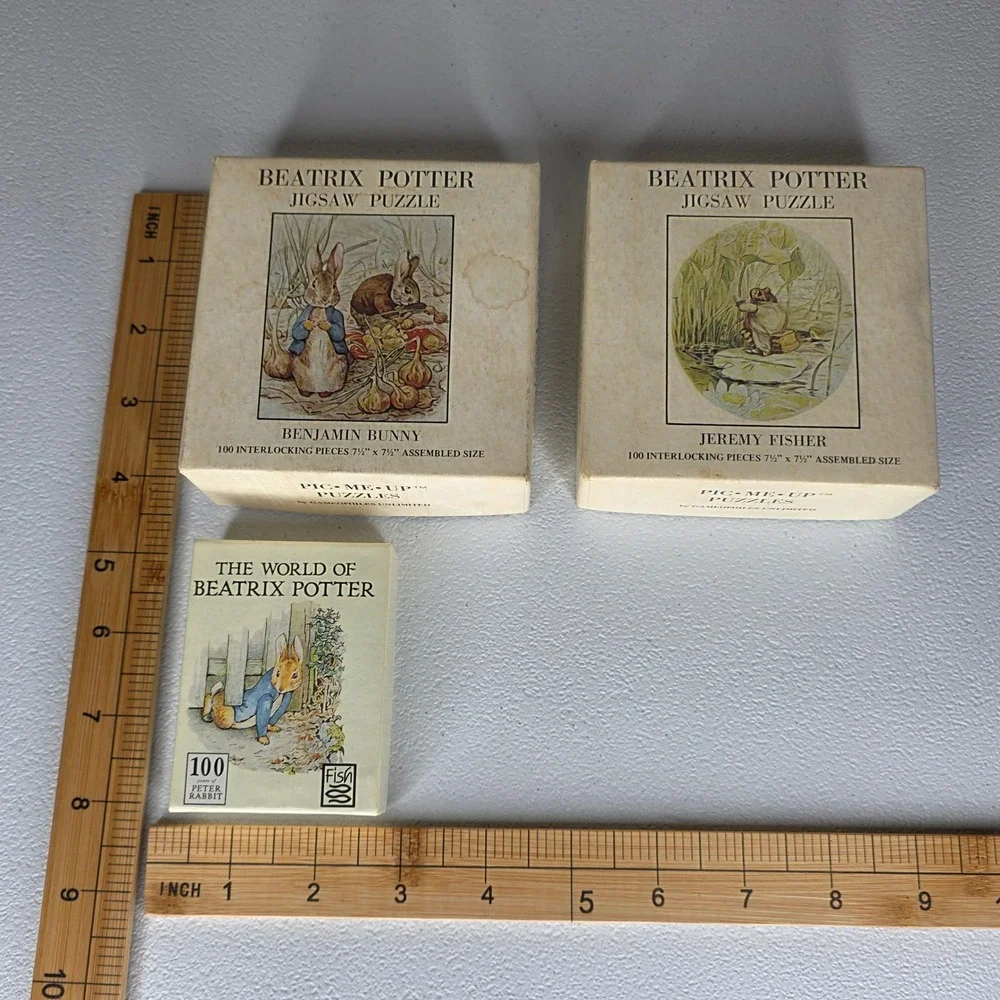 Vintage Beatrix Potter Jigsaw Puzzles Benjamin Bunny Jeremy Fisher 3pc Complete